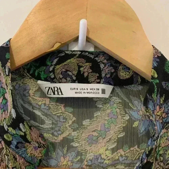 ZARA Floral Sheer Button  Down Collarless Shirt - Picture 6 of 7